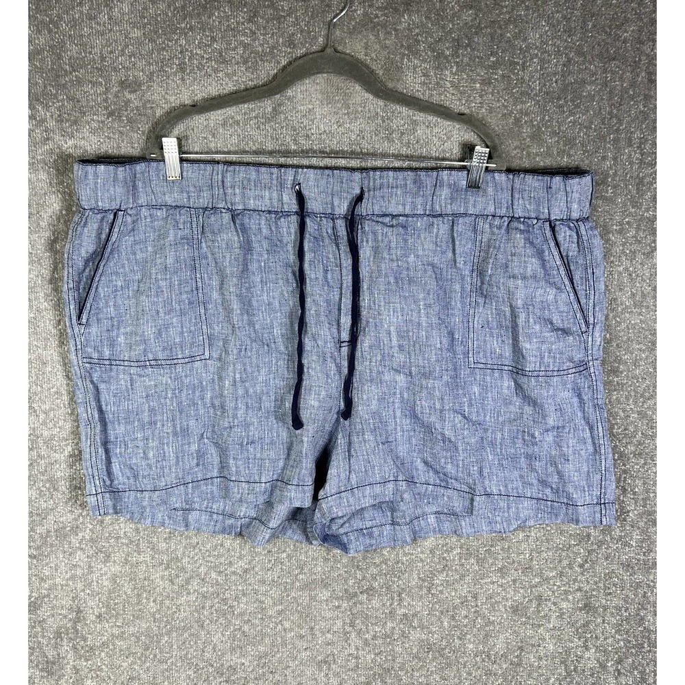 Caslon Linen Pull On Shorts Womens Size 3X Blue Elastic Waist Drawstring Pockets